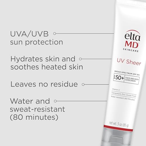 EltaMD UV Sheer Face and Body Sunscreen SPF 50+, Oil Free, No White Cast Sunscreen for Face and Body, Zinc Oxide Formula, 3.0 oz Tube - PrimeBioHealth - canada supplements