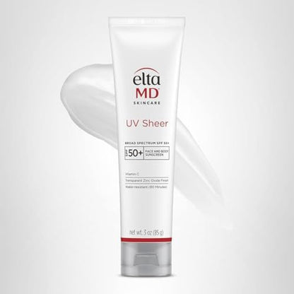 EltaMD UV Sheer Face and Body Sunscreen SPF 50+, Oil Free, No White Cast Sunscreen for Face and Body, Zinc Oxide Formula, 3.0 oz Tube - PrimeBioHealth - canada supplements
