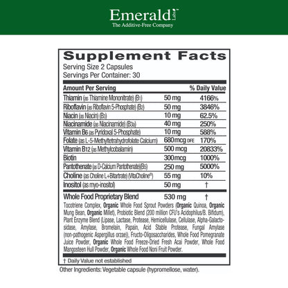 EMERALD LABS B-Healthy - Vegan Vitamin B Complex - Includes Methylated Folic Acid & Full Spectrum B Vitamins - Supports Immune, Brain & Heart Health* - 60 Vegetable Capsules - PrimeBioHealth - canada supplements