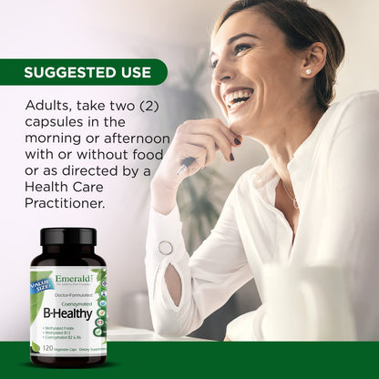 EMERALD LABS B-Healthy - Vegan Vitamin B Complex - Includes Methylated Folic Acid & Full Spectrum B Vitamins - Supports Immune, Brain & Heart Health - PrimeBioHealth - canada supplements