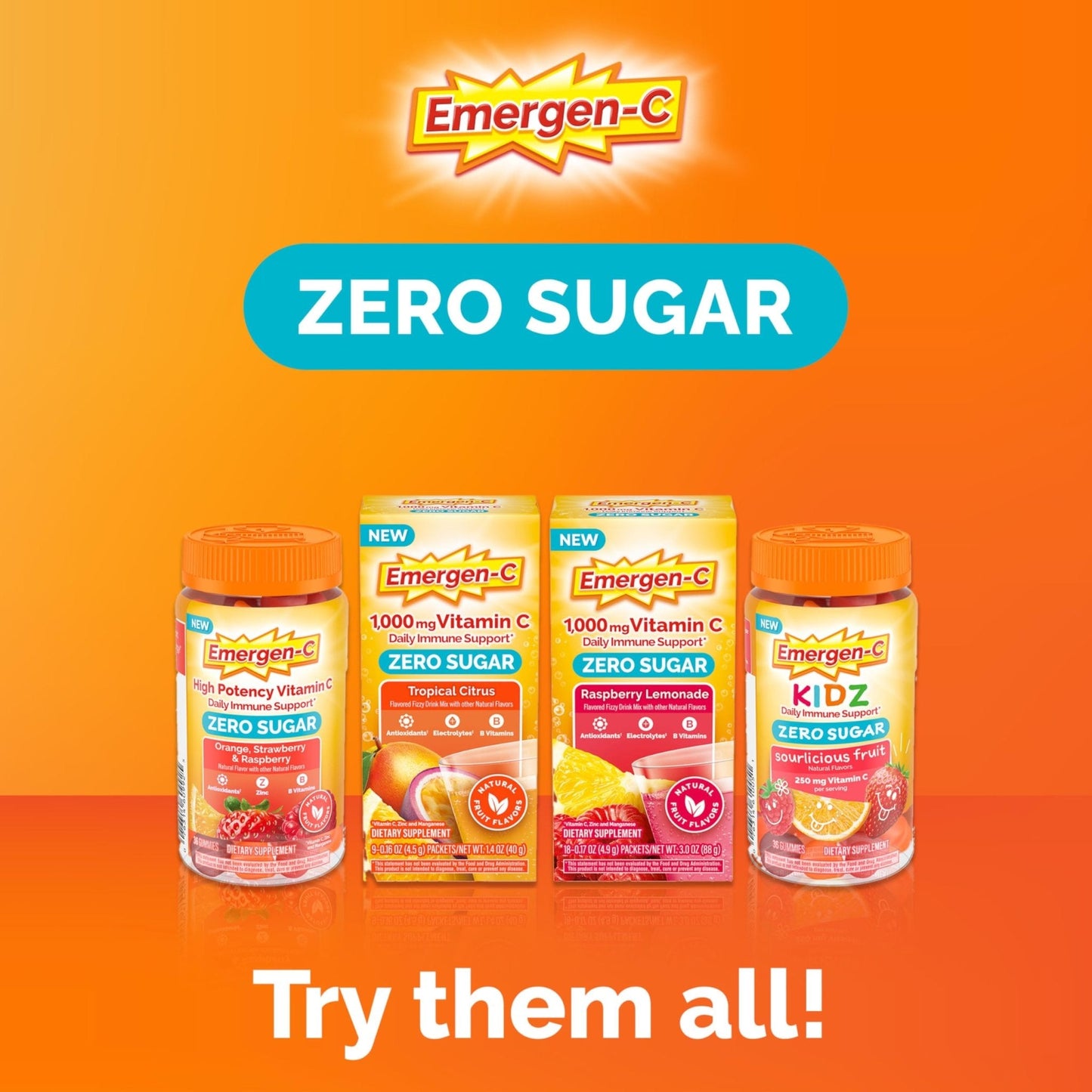 Emergen-C Zero Sugar 1000 mg Vitamin C Powder for Daily Immune Support Caffeine Free Vitamin C Supplements with Zinc and Manganese, B Vitamins and Electrolytes - PrimeBioHealth - canada supplements