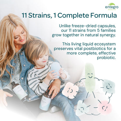 ENTEGRO Flourish Original Liquid Probiotic & Postbiotic Supplement - Glass | 11 Live Cultures | Gut & Digestive Health for Women, Men & Kids | Organic, Vegan - PrimeBioHealth - canada supplements