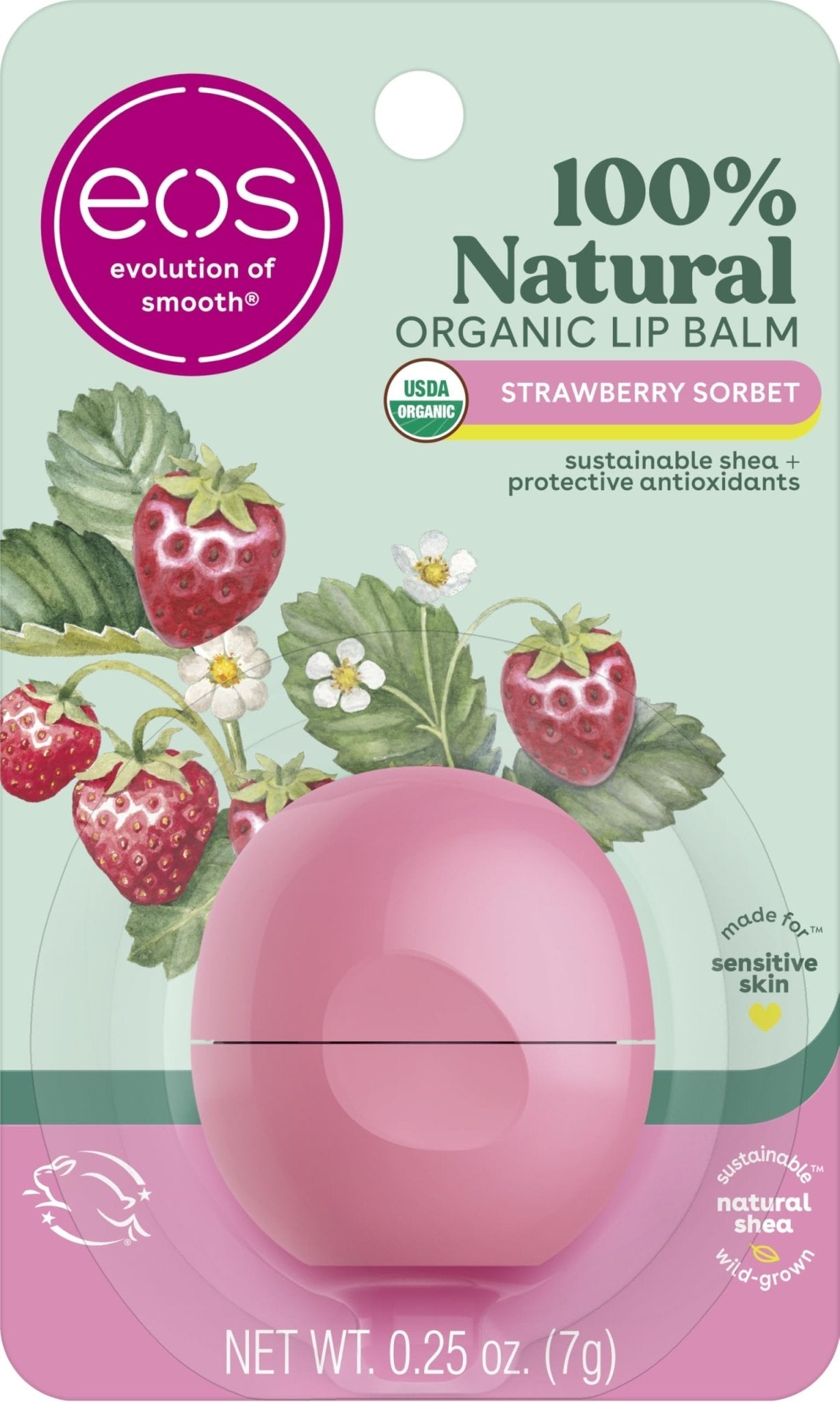 eos 100% Natural & Organic Lip Balm - Strawberry Sorbet, All-Day Moisture, Dermatologist Recommended for Sensitive Skin Care, Lip Care Products, 0.25 oz - PrimeBioHealth - canada supplements