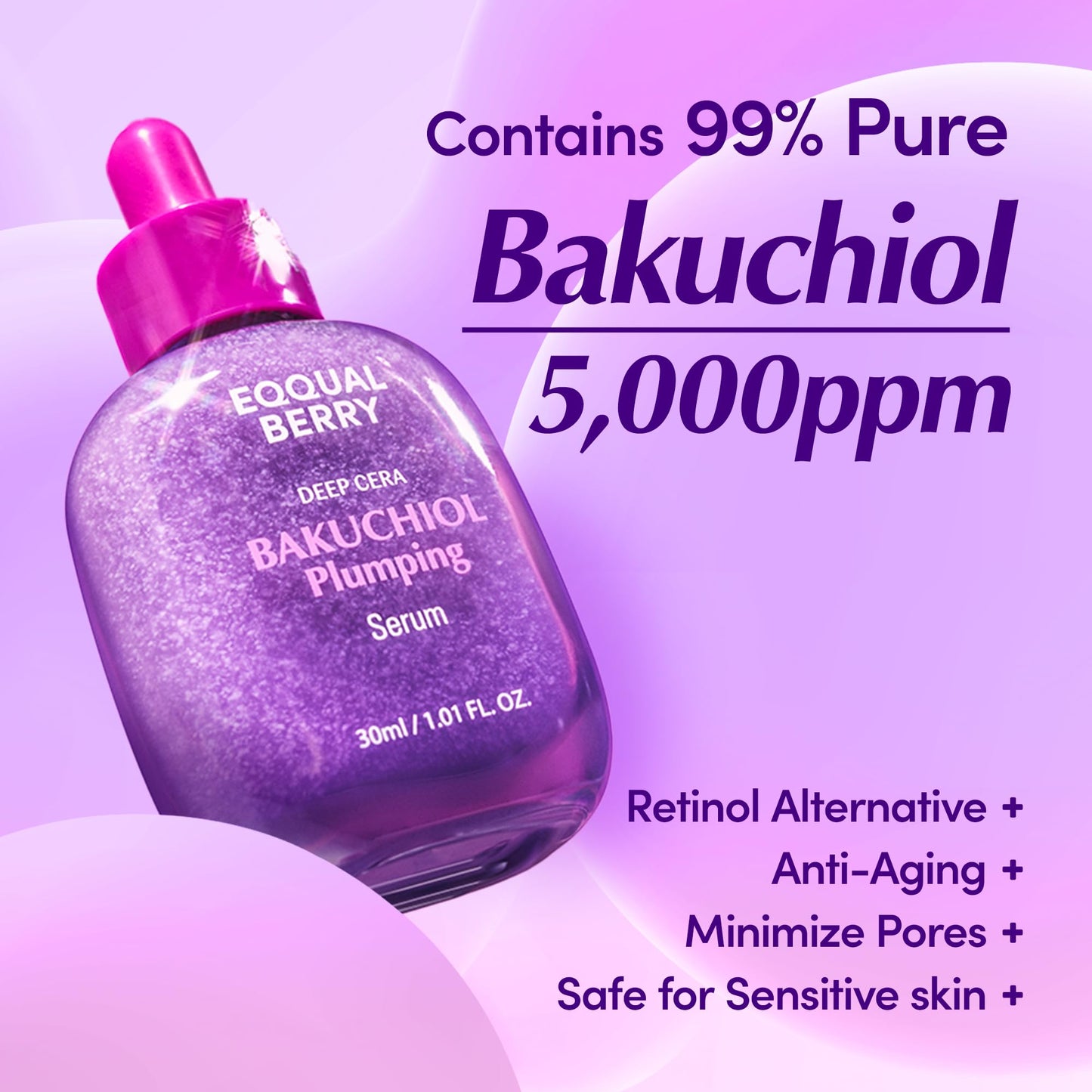 EQQUALBERRY Bakuchiol Plumping Face Serum - Retinol Natural Alternative for Sensitive Skin, with Niacinamide & Hyaluronic Acid - PrimeBioHealth - canada supplements