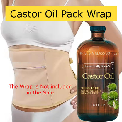 Essentially KateS Castor Oil 16 Fl Oz (Glass Bottle) - Original - A Huge Glass Bottle with a Pump - 100% Pure and Natural - PrimeBioHealth - canada supplements