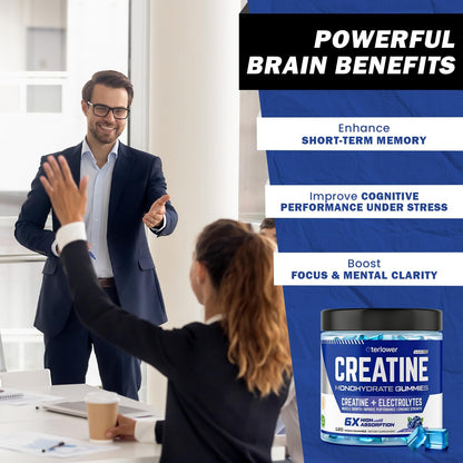 eterlower Creatine Monohydrate Gummies 5g – Pre-Workout Energy & Muscle Growth Support for Men & Women | Blueberry Electrolyte Gummies, 120 Count - PrimeBioHealth - canada supplements