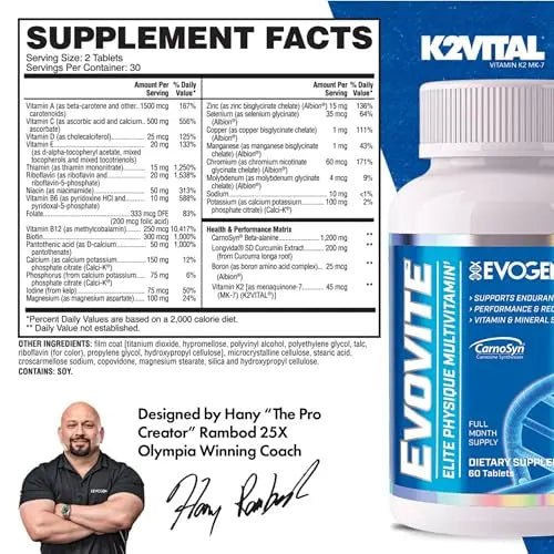 Evogen Evovite - Elite Physique Multivitamin for Women & Men | Advanced Formula for Endurance, Recovery, & Joint Health | - PrimeBioHealth - canada supplements
