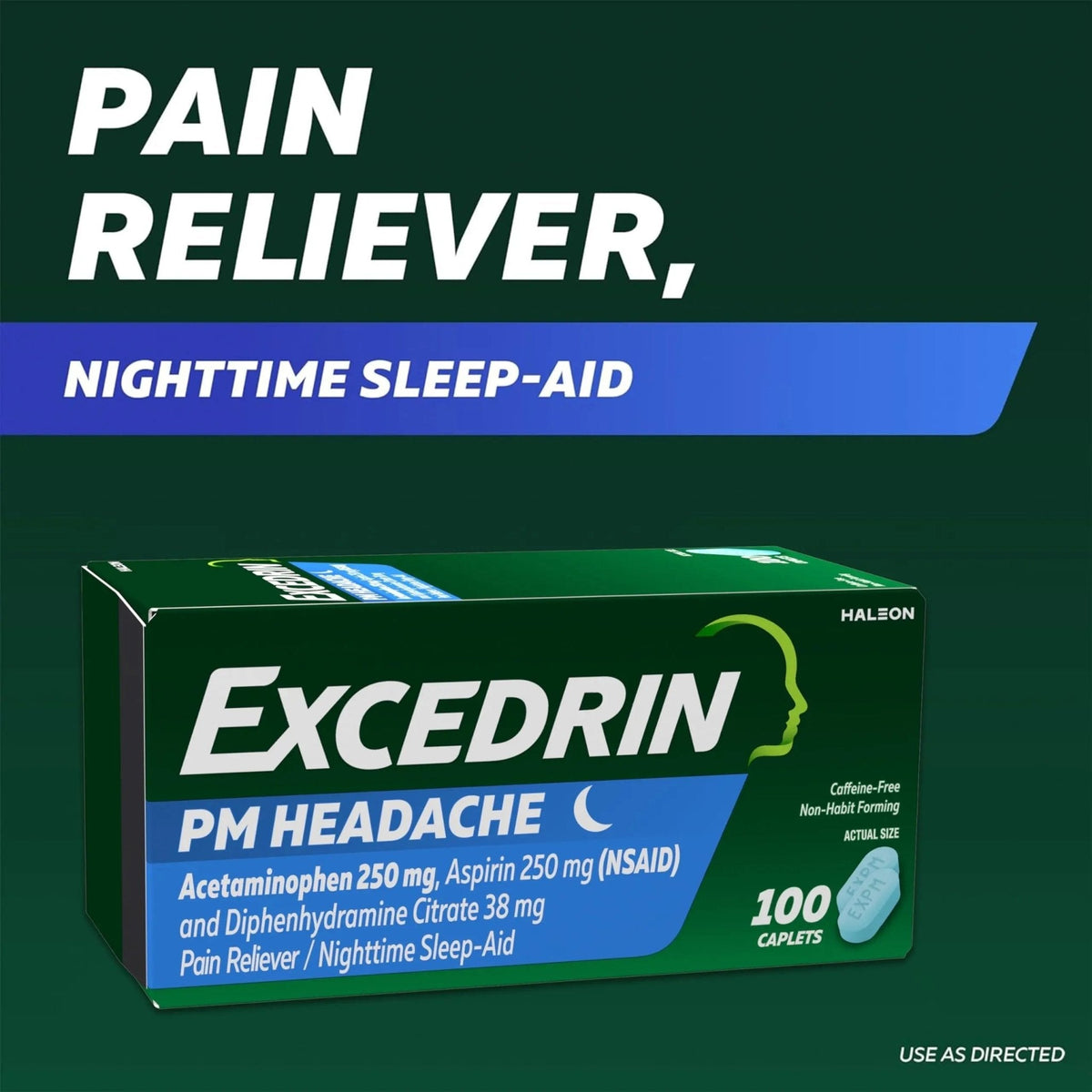 Excedrin PM for Headache Relief, Acetaminophen 250mg, Aspirin 250mg, Diphenhydramine Citrate 38mg, Pain Reliever, Nighttime Sleep-Aid, 100 Count - PrimeBioHealth - canada supplements