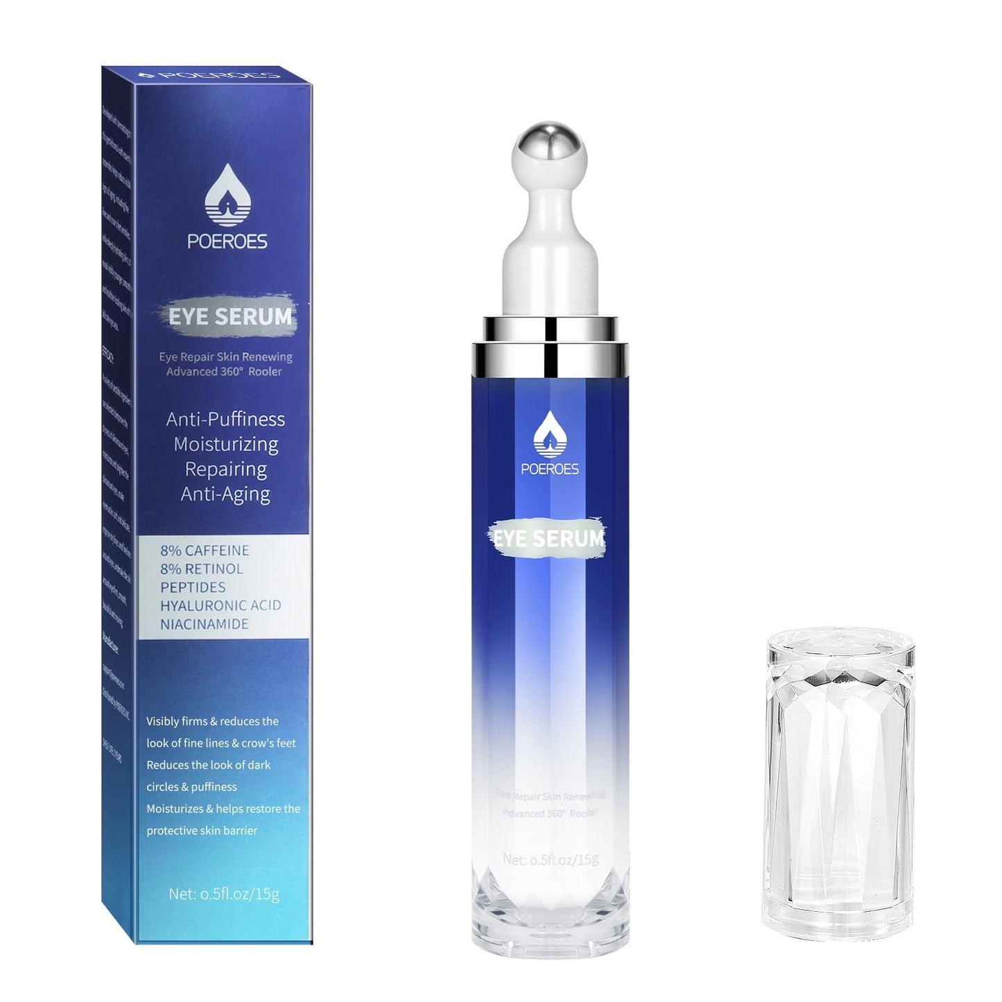 Eye Serum with 8% Caffeine 8% Retinol Hyaluronic Acid Niacinamide peptides for Puffy Bags Fine Lines Dark Circles Wrinkles - PrimeBioHealth - canada supplements
