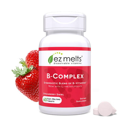 EZ Melts Dissolvable B-Complex - Vitamin B Complex - Provides Energy Metabolism & Heart Health Support - with Methylated B12 & Folate - Non-GMO & Vegan - PrimeBioHealth - canada supplements