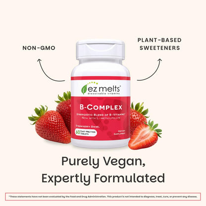 EZ Melts Dissolvable B-Complex - Vitamin B Complex - Provides Energy Metabolism & Heart Health Support - with Methylated B12 & Folate - Non-GMO & Vegan - PrimeBioHealth - canada supplements