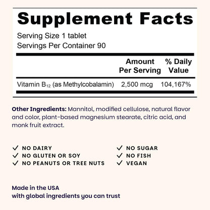 EZ Melts Dissolvable B12 2,500 mcg - Vitamin B12 for Energy & Immune Support - Non-GMO, Vegan & Gluten-Free - PrimeBioHealth - canada supplements