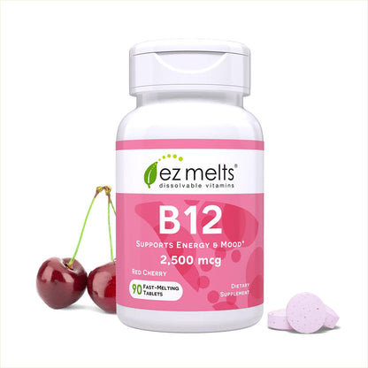 EZ Melts Dissolvable B12 2,500 mcg - Vitamin B12 for Energy & Immune Support - Non-GMO, Vegan & Gluten-Free - PrimeBioHealth - canada supplements