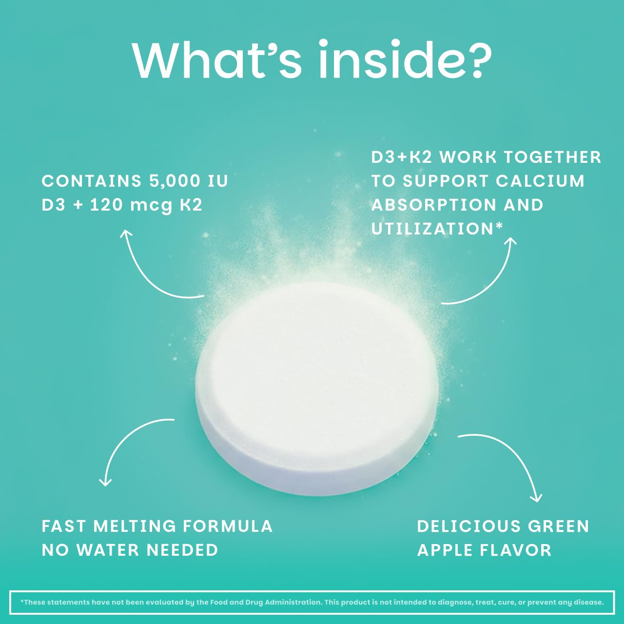 EZ Melts Dissolvable Vegan Vitamin D3 + K2 5,000 IU - Bone & Heart Health Support - Immune Function Support - No Artificial Flavors - Non-GMO - Green Apple - PrimeBioHealth - canada supplements