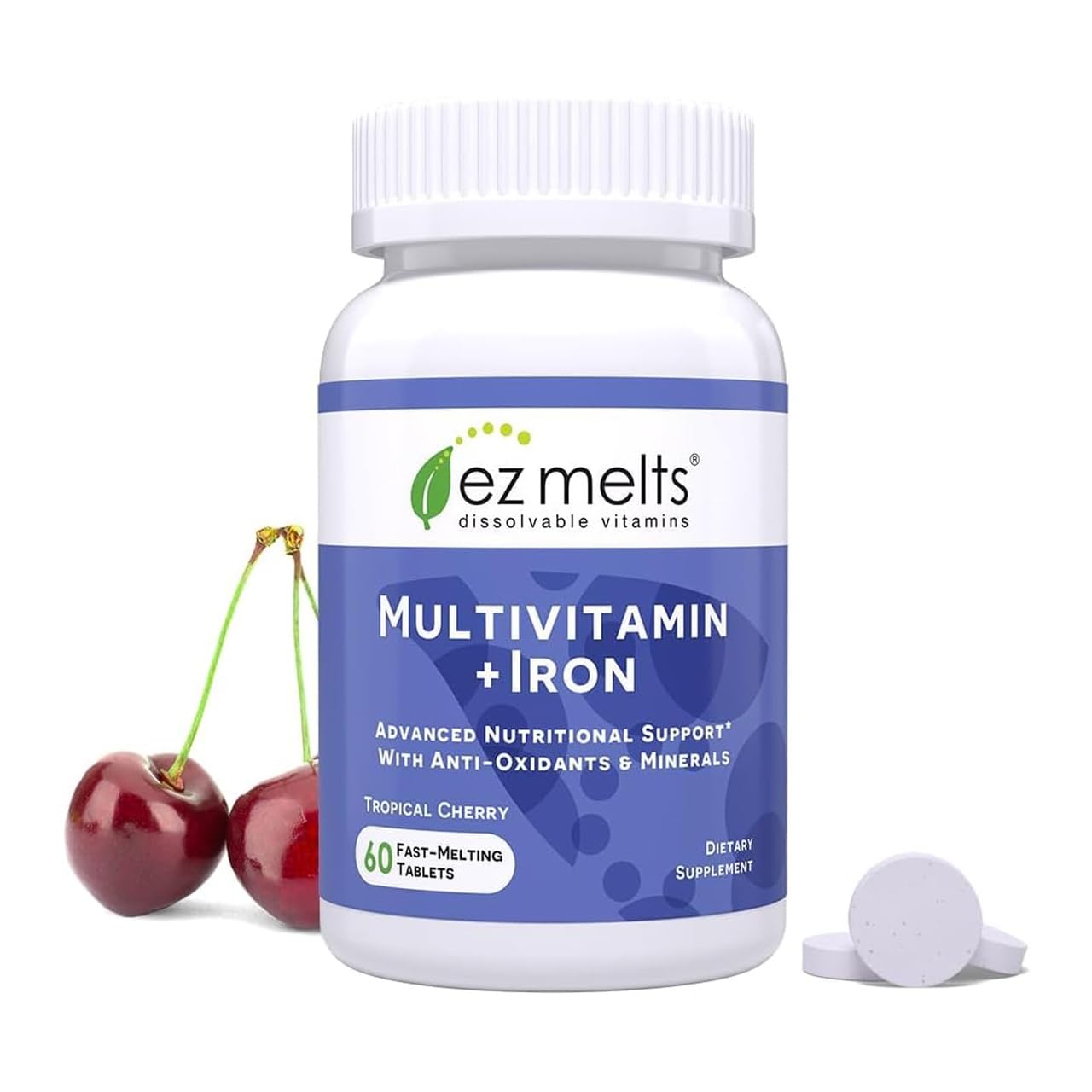 EZ Melts Multivitamin + Iron - Daily Multivitamin for Women & Men - Supports Healthy Energy Levels & Antioxidant Protection - Non-GMO & Vegan - Tropical Cherry - PrimeBioHealth - canada supplements