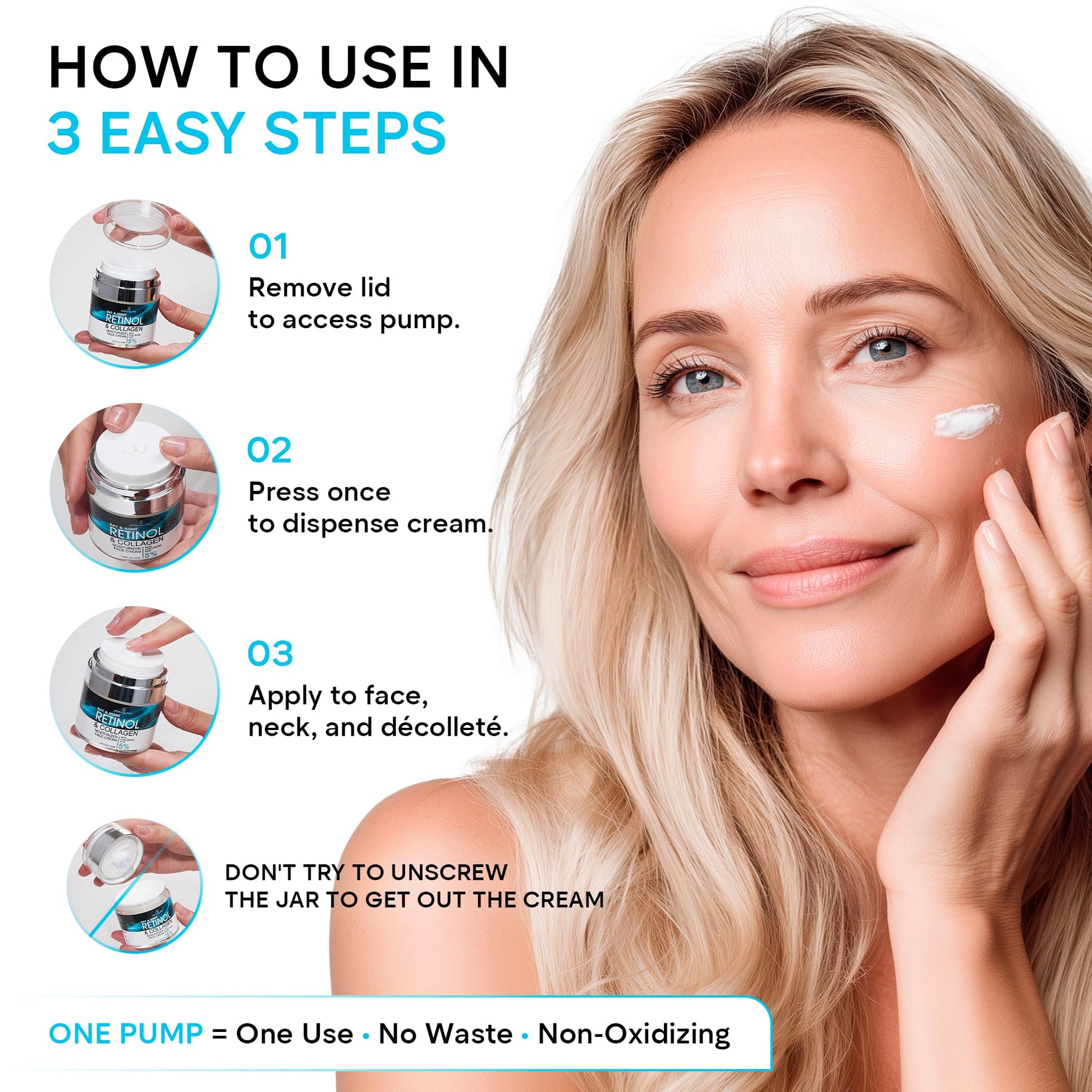 Face Moisturizer Retinol Cream, Anti Aging Neck Firming Cream, Collagen Day & Night Face Cream with Hyaluronic Acid for Women & Men, 1.85 Fl Oz - PrimeBioHealth - canada supplements