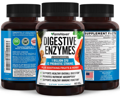 FarmHaven Digestive Enzymes with 18 Probiotics & Herbs | Papaya, Bromelain, Protease & More for Lactose Absorption & Better Digestion | Helps Bloating - PrimeBioHealth - canada supplements
