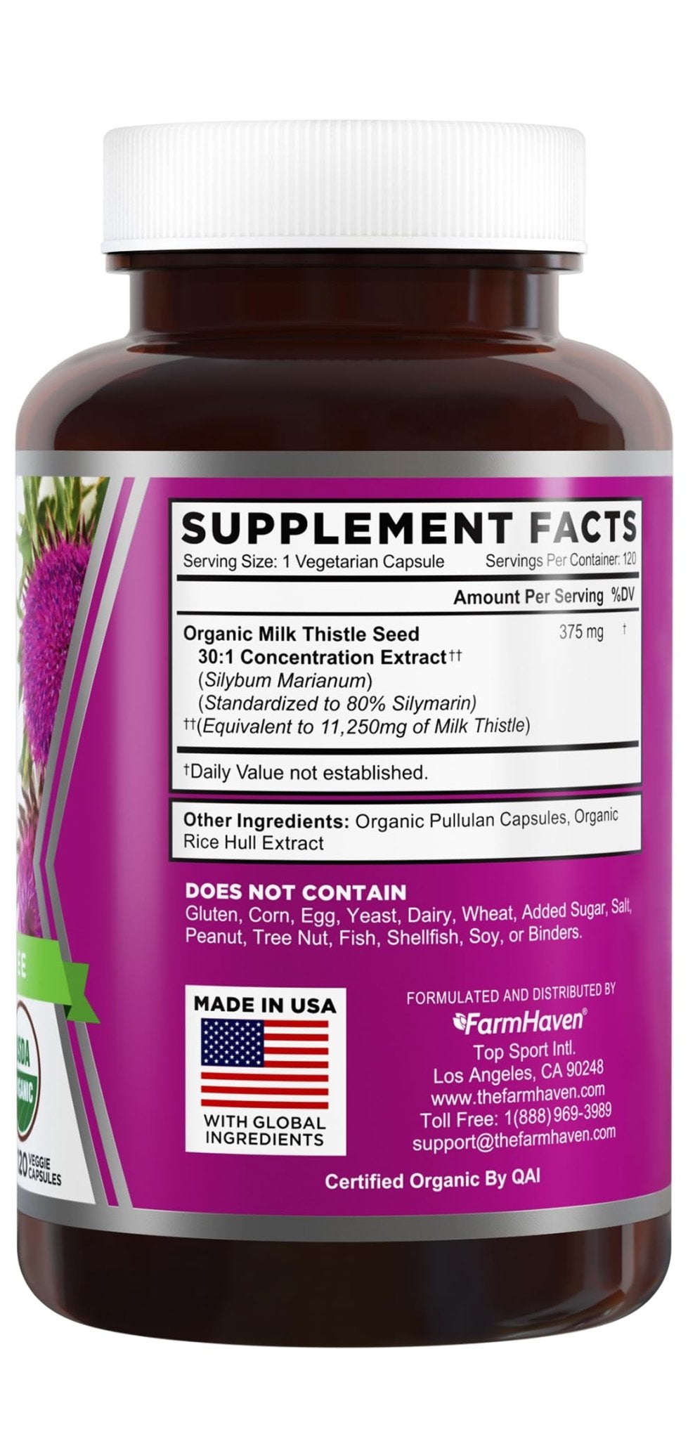 FarmHaven USDA Organic Milk Thistle Capsules | 30X Concentrated Seed Extract & 80% Silymarin Standardized - Supports Liver Function and Overall Health - PrimeBioHealth - canada supplements