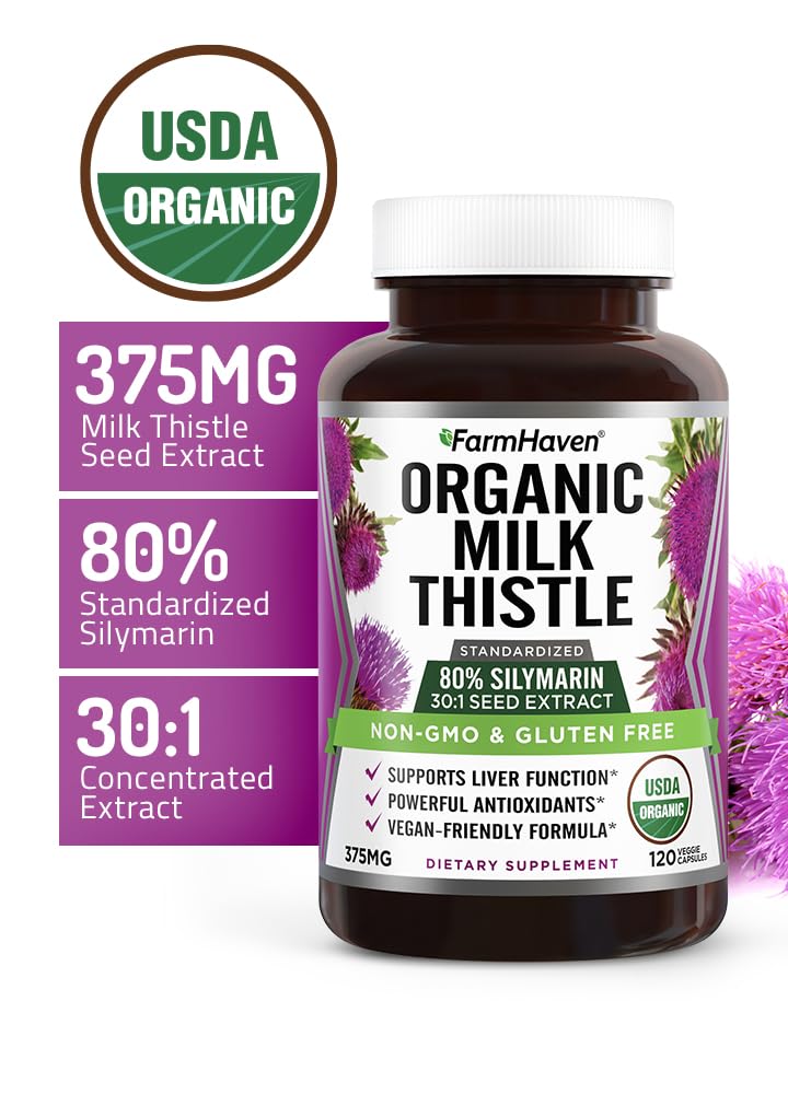 FarmHaven USDA Organic Milk Thistle Capsules | 30X Concentrated Seed Extract & 80% Silymarin Standardized - Supports Liver Function and Overall Health - PrimeBioHealth - canada supplements