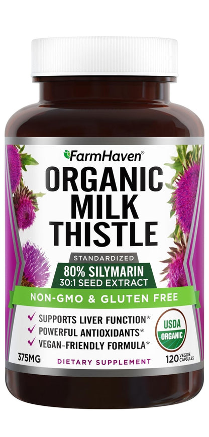 FarmHaven USDA Organic Milk Thistle Capsules | 30X Concentrated Seed Extract & 80% Silymarin Standardized - Supports Liver Function and Overall Health - PrimeBioHealth - canada supplements