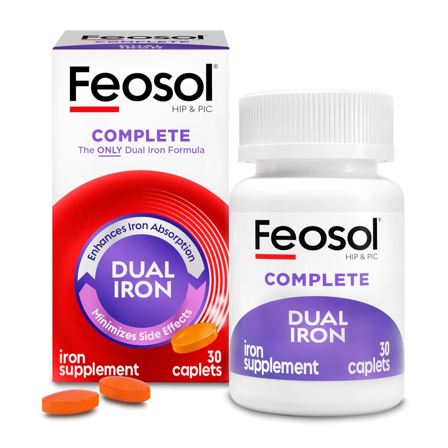 Feosol Complete Iron Supplement Caplets, Bifera Iron for High Absorption, Heme and Non-Heme Dual Action Minimizes Side Effects, 1 Per Day - PrimeBioHealth - canada supplements