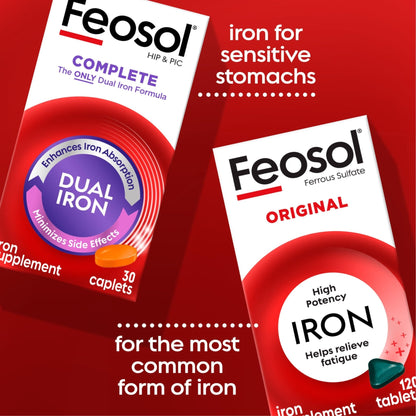 Feosol Original Iron Supplement Tablets, Non-heme, 65mg Iron per Pill, 1 Per Day, 120ct, 4 Month Supply, for Energy and Immune System Support, Made in USA - PrimeBioHealth - canada supplements