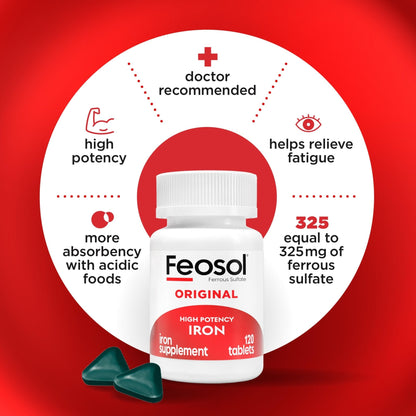 Feosol Original Iron Supplement Tablets, Non-heme, 65mg Iron per Pill, 1 Per Day, 120ct, 4 Month Supply, for Energy and Immune System Support, Made in USA - PrimeBioHealth - canada supplements