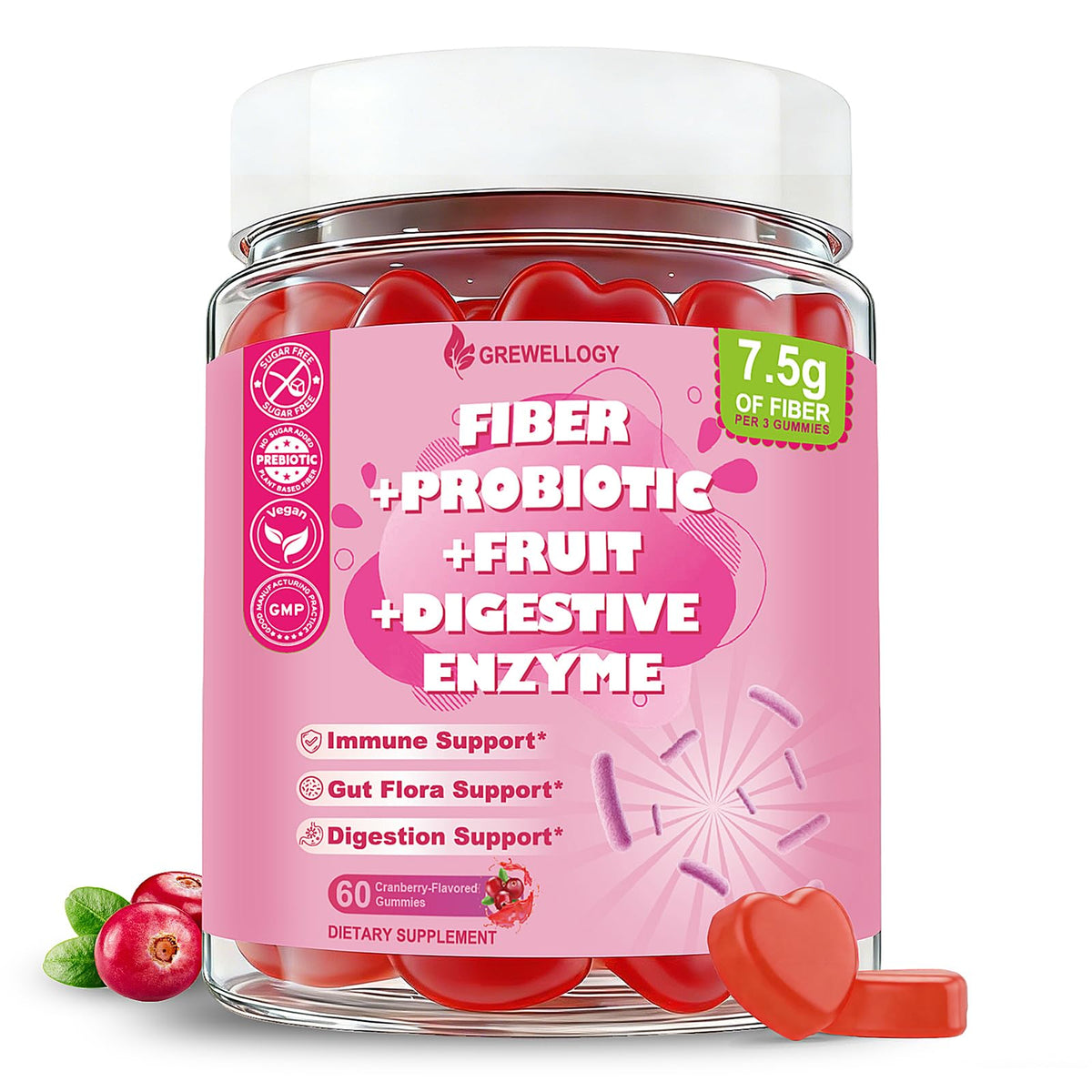 Fiber Gummies 7500mg, Probiotics & Digestive Enzymes, Sugar-Free, Vegan & Gluten-Free Supplement for Gut Health, Bloating Support & Regularity) - PrimeBioHealth - canada supplements