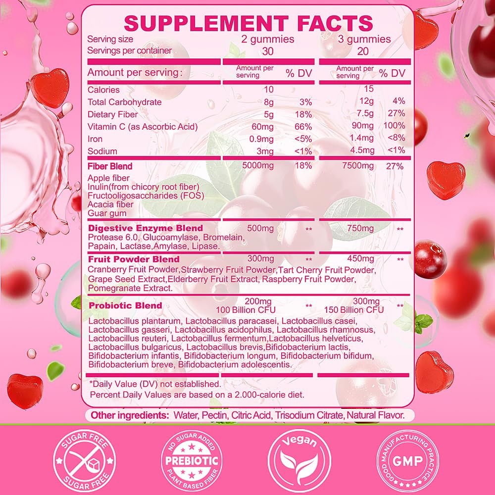 Fiber Gummies 7500mg, Probiotics & Digestive Enzymes, Sugar-Free, Vegan & Gluten-Free Supplement for Gut Health, Bloating Support & Regularity) - PrimeBioHealth - canada supplements