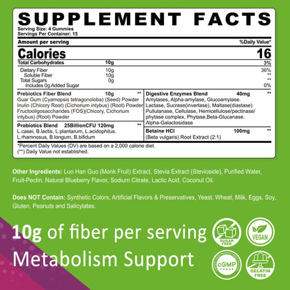 Fiber Gummies for Adults, Sugar Free 10g Prebiotic Fiber Supplement with Digestive Enzymes, Probiotics & 100mg Betaine for Digestive & Gut Health - PrimeBioHealth - canada supplements