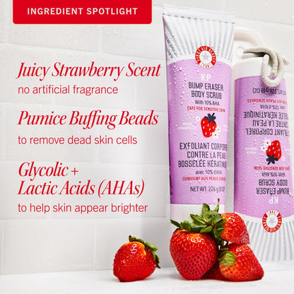 First Aid Beauty - KP Bump Eraser Body Scrub with 10% AHA, Keratosis Pilaris Exfoliator with Glycolic and Lactic acids, Helps Reduce Chicken Skin Bumps - PrimeBioHealth - canada supplements