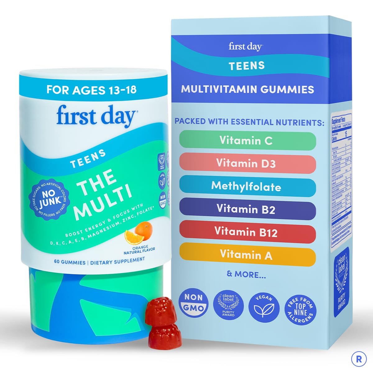 FIRST DAY Vitamins for Teens - Teen Multi Vitamins for Girls & Boys 12-17, Organic Fruit & Veggie Blend - 12 Key Nutrients: Vitamins A - PrimeBioHealth - canada supplements