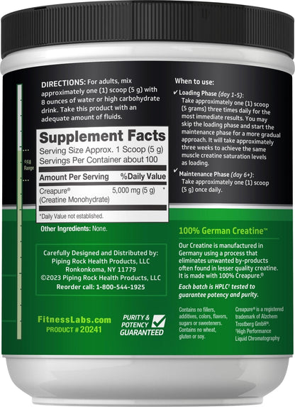 Fitness Labs German Creatine Monohydrate Powder | 500 Grams | Creapure Fitness Supplement | for Men & Women | Unflavored | 100 Servings - PrimeBioHealth - canada supplements