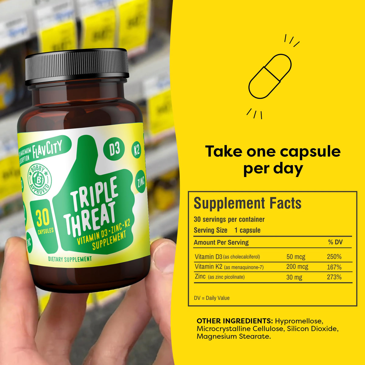 FlavCity Vitamin D3, K2 & Zinc - Triple Threat Supplement - Daily or Seasonal Immune Support - Vitamin D with K2 for Enhanced Absorption - PrimeBioHealth - canada supplements