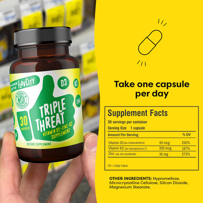 FlavCity Vitamin D3, K2 & Zinc - Triple Threat Supplement - Daily or Seasonal Immune Support - Vitamin D with K2 for Enhanced Absorption - PrimeBioHealth - canada supplements