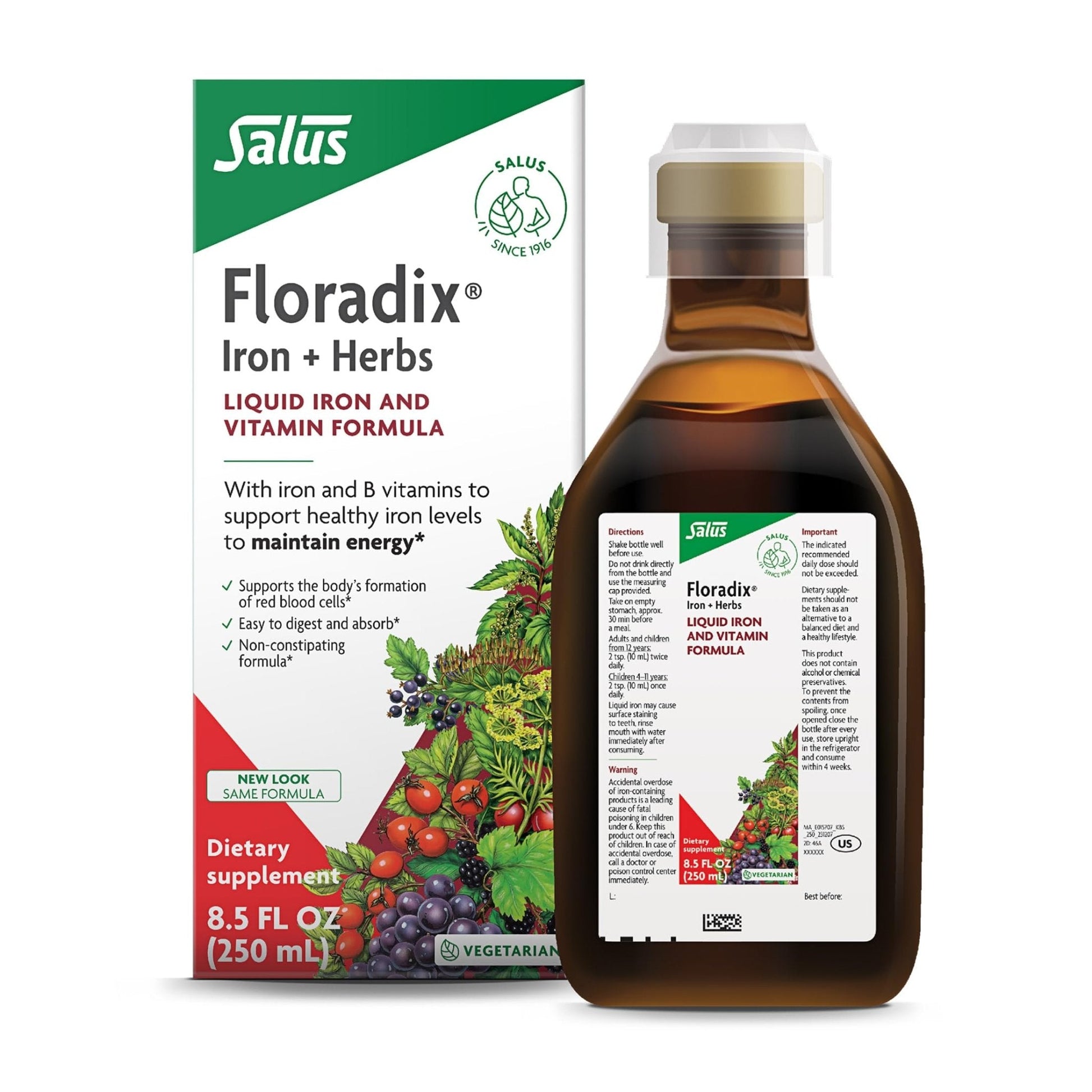 Floradix Iron & Herbs - Liquid Herbal Supplement for Energy Support - Iron Supplement with Vitamin C & Vitamin B Complex - for Men & Women - 8.5 fl oz - PrimeBioHealth - canada supplements
