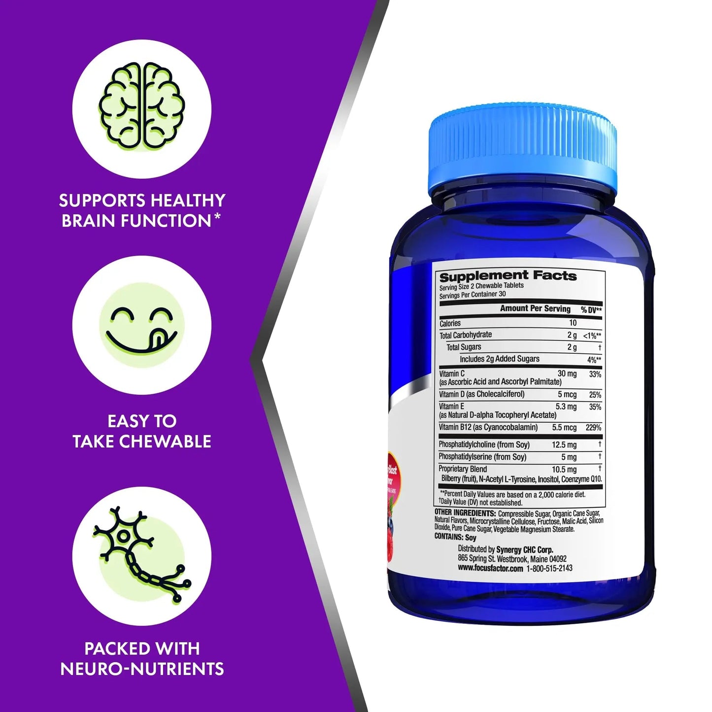 Focus Factor Kids Complete Daily Chewable Vitamins: Multivitamin & Neuro Nutrient (Brain Function) w/Vitamin B12, C, D3-60 Count - PrimeBioHealth - canada supplements