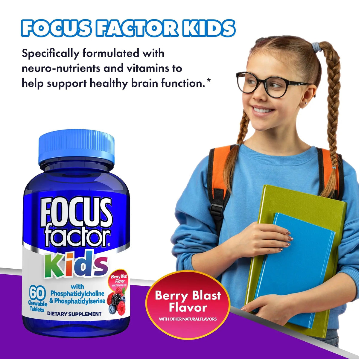 Focus Factor Kids Complete Daily Chewable Vitamins: Multivitamin & Neuro Nutrient (Brain Function) w/Vitamin B12, C, D3-60 Count - PrimeBioHealth - canada supplements