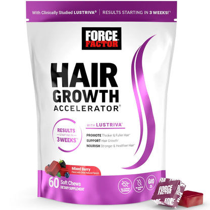Force Factor Hair Growth Accelerator Soft Chews, Hair Growth Vitamins for Women and Men with Clinically Studied Lustriva and Biotin, Promotes Thicker - PrimeBioHealth - canada supplements