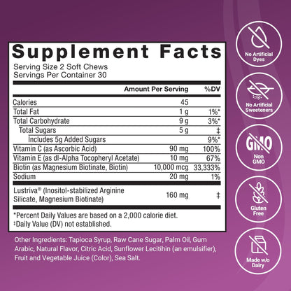 Force Factor Hair Growth Accelerator Soft Chews, Hair Growth Vitamins for Women and Men with Clinically Studied Lustriva and Biotin, Promotes Thicker - PrimeBioHealth - canada supplements