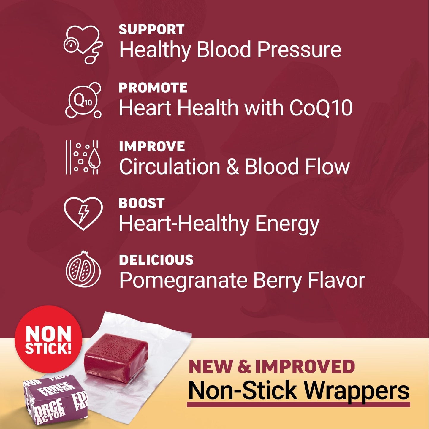 Force Factor Total Beets Ultimate Heart Health Chews for Blood Pressure Support, with Beetroot Powder, CoQ10, B Vitamins & Grapeseed Extract for Blood Flow & Energy - PrimeBioHealth - canada supplements