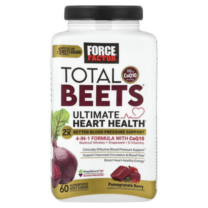 Force Factor Total Beets Ultimate Heart Health Chews for Blood Pressure Support, with Beetroot Powder, CoQ10, B Vitamins & Grapeseed Extract for Blood Flow & Energy - PrimeBioHealth - canada supplements