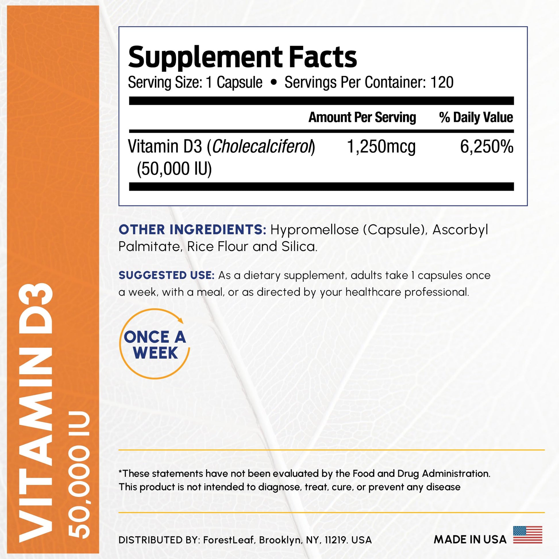 ForestLeaf Vitamin D3 50,000 IU | VIT D - Kosher VIT D3 Vitamin D Supplement for Women and Men | Bone Health, Teeth, Immune Support - PrimeBioHealth - canada supplements