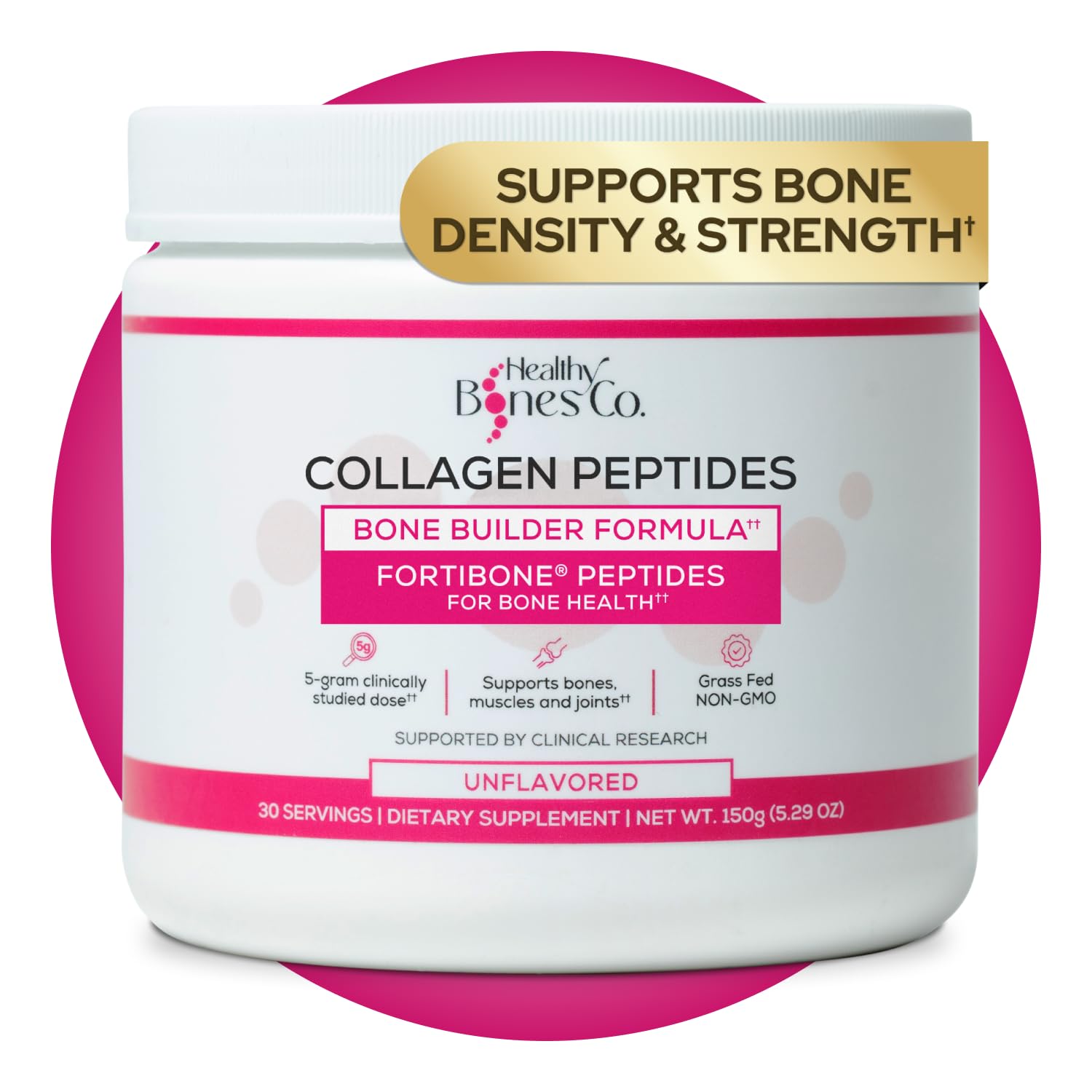 FORTIBONE Collagen Peptides Essential Bone Builder Hydrolyzed Collagen Powder for Women & Men, Clinically-Supported for Bone Strength & Density - PrimeBioHealth - canada supplements