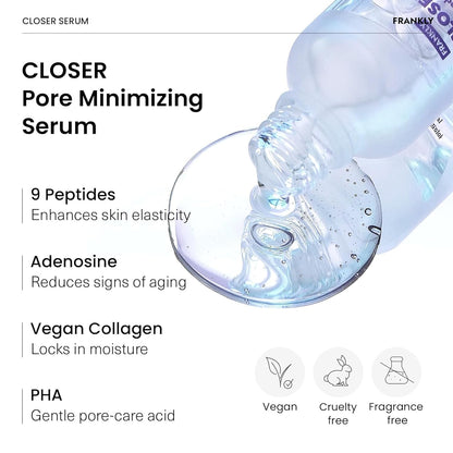 FRANKLY Closer Serum | Pore Minimizer Serum | 9 Peptides, Vegan Collagen, Adenosine, PHA | Korean Pore Minimizer for Glass Skin - PrimeBioHealth - canada supplements