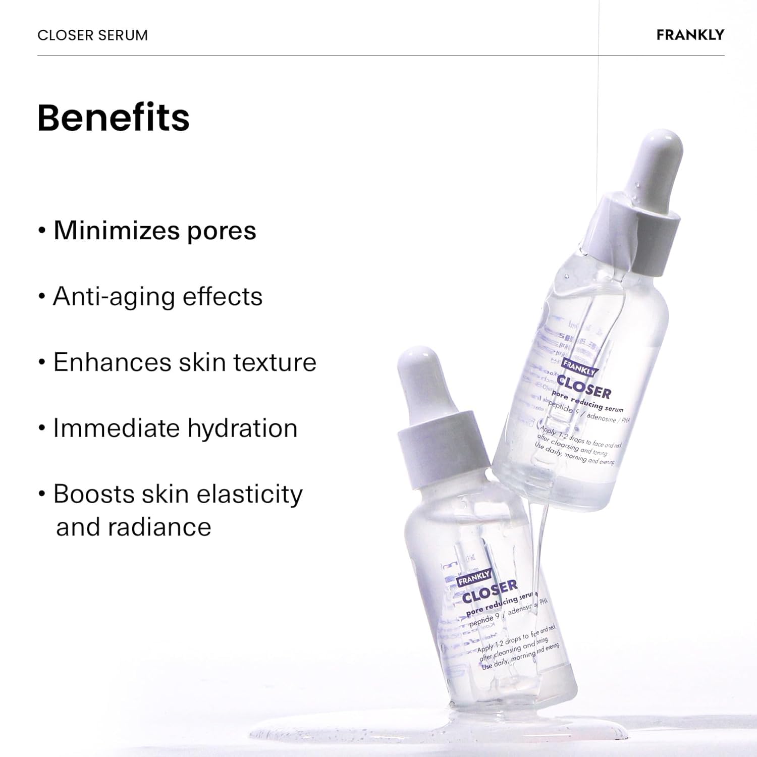 FRANKLY Closer Serum | Pore Minimizer Serum | 9 Peptides, Vegan Collagen, Adenosine, PHA | Korean Pore Minimizer for Glass Skin - PrimeBioHealth - canada supplements