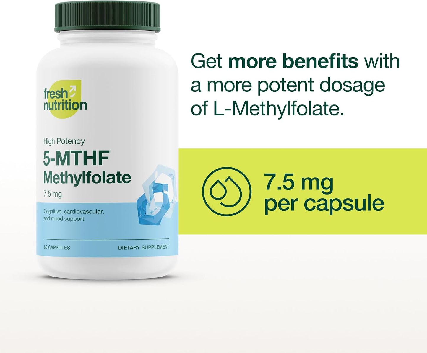 Fresh Nutrition L Methylfolate 7.5mg – DNA Verified for Maximum Potency – Superior Bioavailability – 5-MTHF Methyl Folate - 90 Capsules - PrimeBioHealth - canada supplements