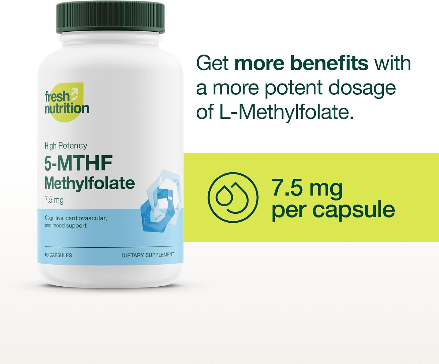Fresh Nutrition L Methylfolate 7.5mg – DNA Verified for Maximum Potency – Superior Bioavailability – 5-MTHF Methyl Folate - 90 Capsules - PrimeBioHealth - canada supplements