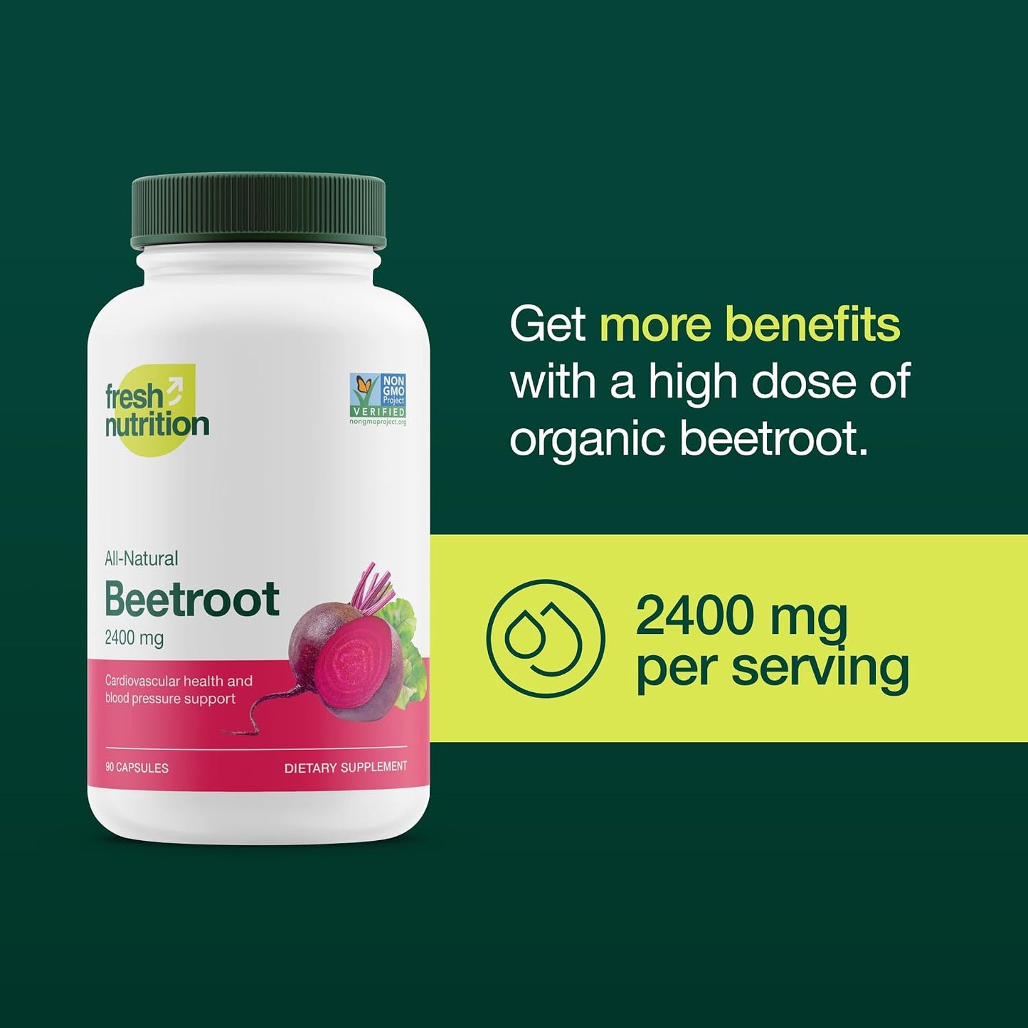 Fresh Nutrition Organic Beet Root Capsules - 2400mg Potent Dosage - Antioxidant Support - Vegan, Non GMO, Gluten-Free - 90 Capsules - PrimeBioHealth - canada supplements