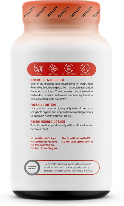 Fresh Nutrition Organic Reishi Mushroom Capsules - Rich in Alpha Glucan - Ganoderma Lucidum & Ganoderma Applanatim - Third Party Tested - 90 Capsules/Pills - PrimeBioHealth - canada supplements